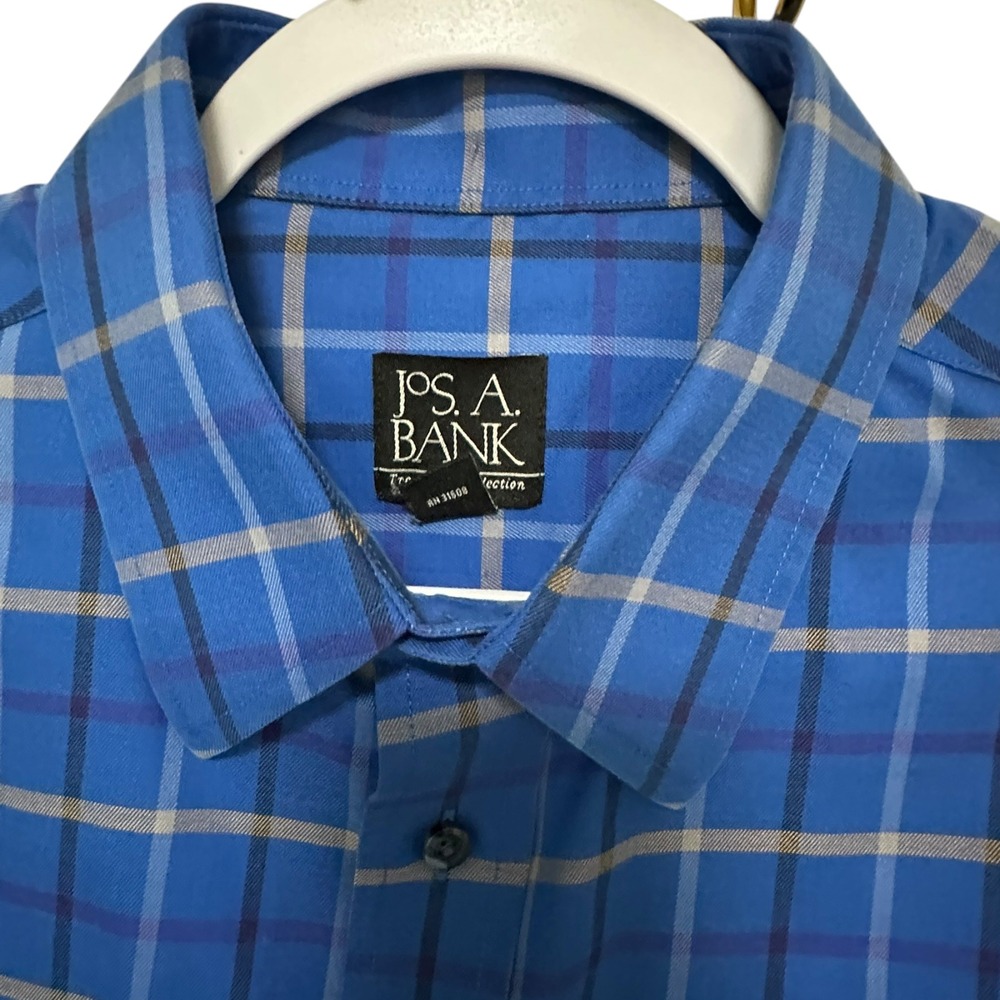 Jos. A. Bank Plaid Button Down Long Sleeve Dress Shirt Blue Size L